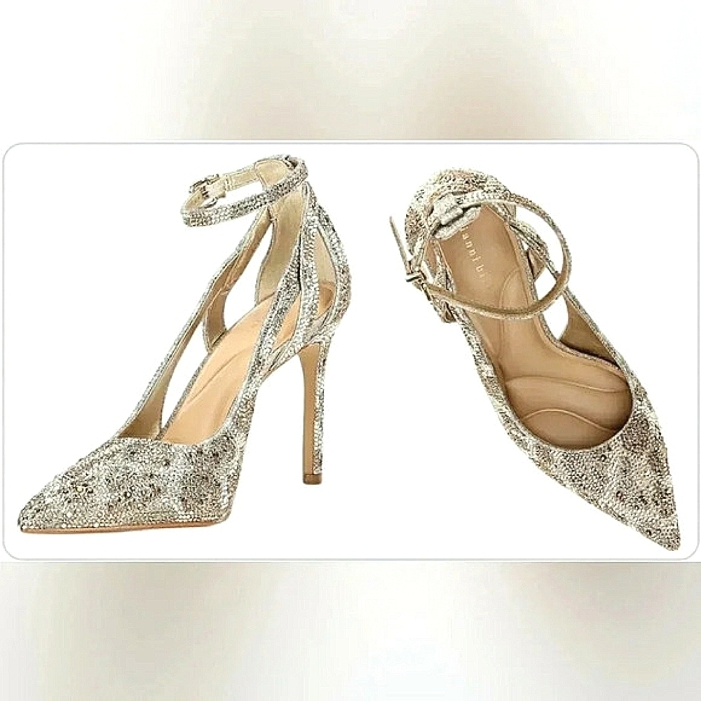 Gianni Bini Gold/Silverish Glitter Pointed-Toe Ankle-Strap Heels